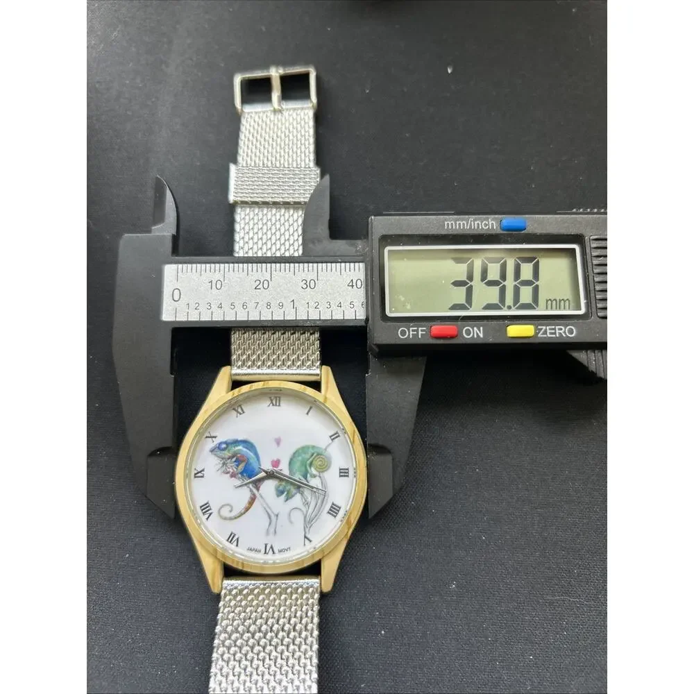 Chameleon Wood Case Silver Band Quartz Watch